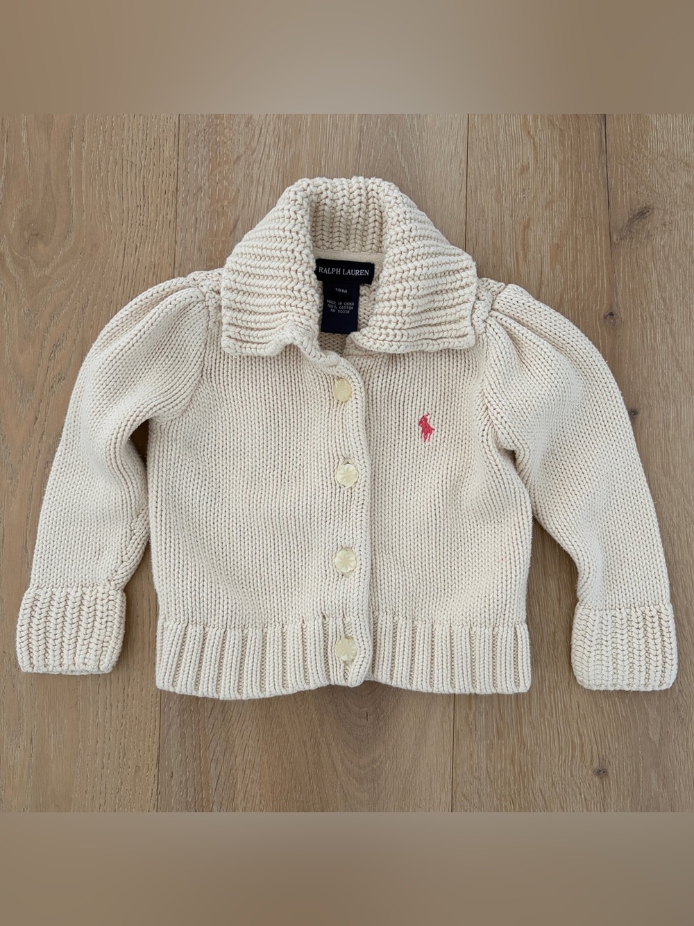 Ralph Lauren Baby Girls White Cable Knit Cardigan Sweater Size 18M Pink Pony*L25